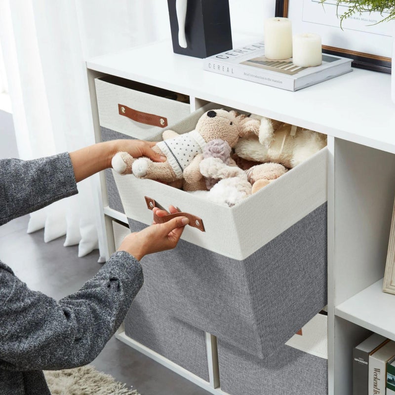 DECOMOMO Fabric Cube Storage Bins - Storage Baskets for Shelves, Cube Storage Organizer for Kallax and Cubbies (Grey & White, 13 inch Cube) - 4 Pack - Image 3